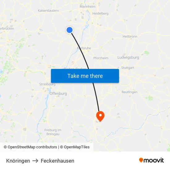 Knöringen to Feckenhausen map