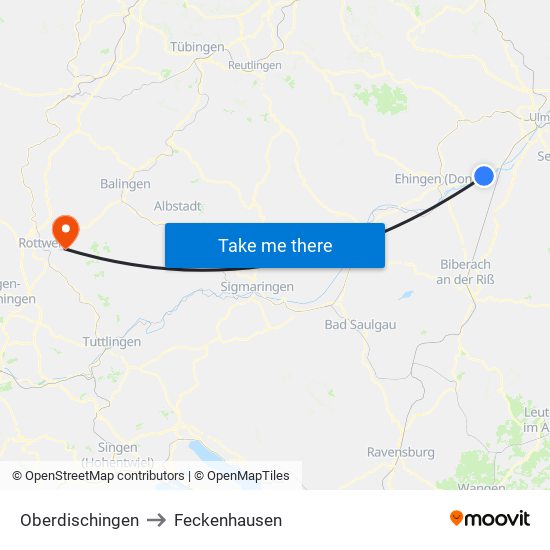 Oberdischingen to Feckenhausen map