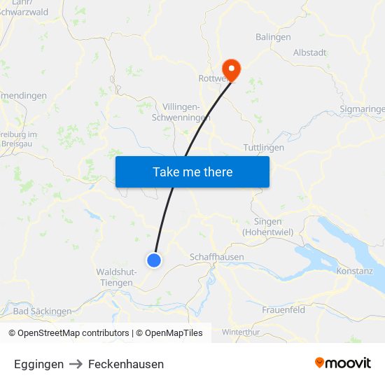 Eggingen to Feckenhausen map