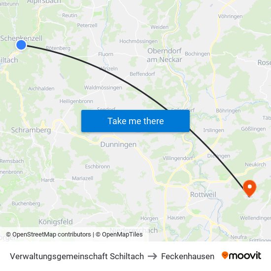 Verwaltungsgemeinschaft Schiltach to Feckenhausen map