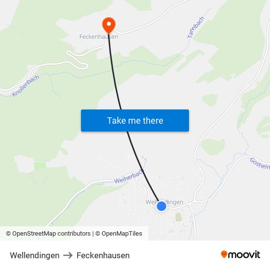 Wellendingen to Feckenhausen map