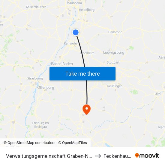 Verwaltungsgemeinschaft Graben-Neudorf to Feckenhausen map