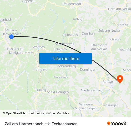 Zell am Harmersbach to Feckenhausen map