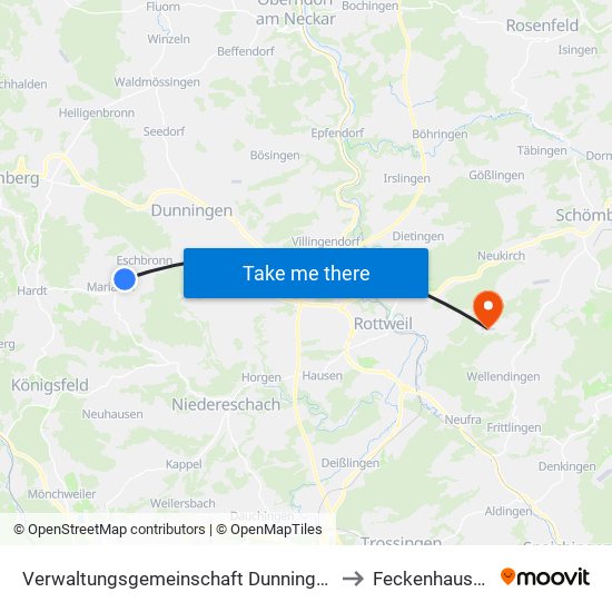 Verwaltungsgemeinschaft Dunningen to Feckenhausen map