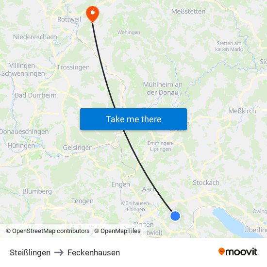 Steißlingen to Feckenhausen map