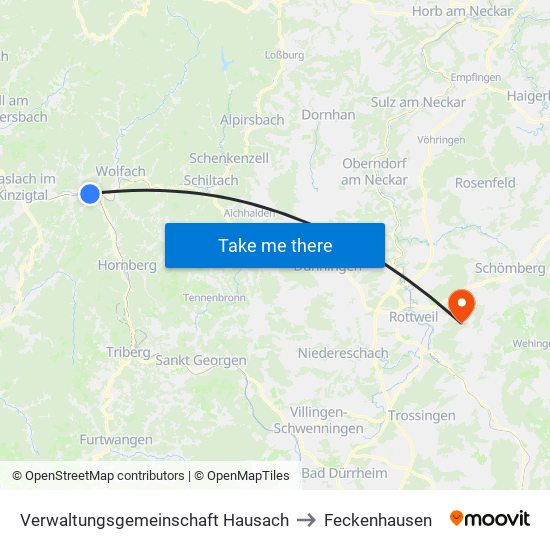 Verwaltungsgemeinschaft Hausach to Feckenhausen map