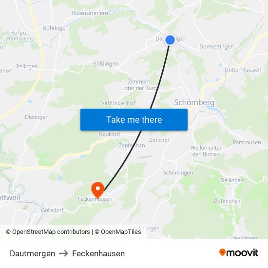 Dautmergen to Feckenhausen map