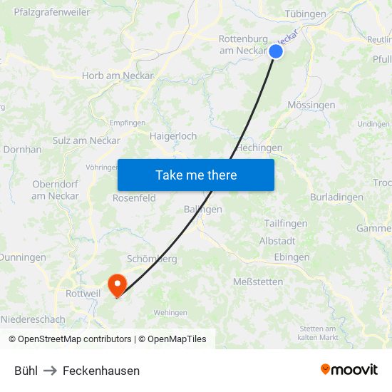 Bühl to Feckenhausen map