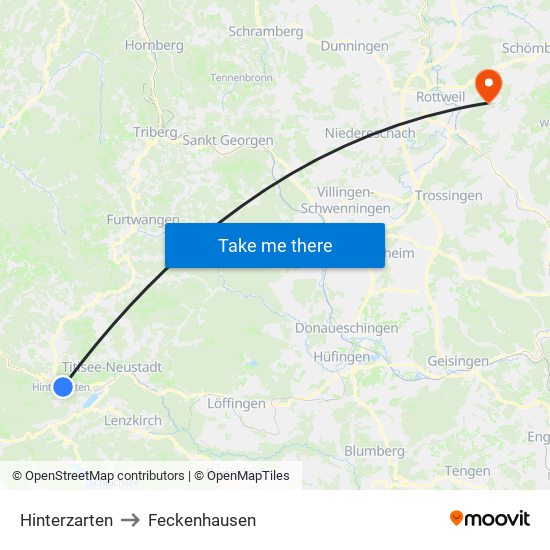 Hinterzarten to Feckenhausen map