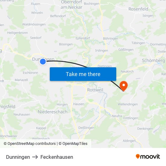 Dunningen to Feckenhausen map