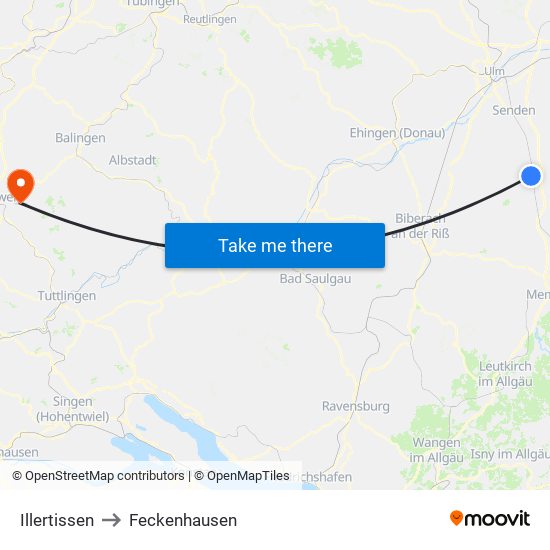 Illertissen to Feckenhausen map