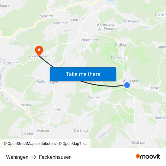 Wehingen to Feckenhausen map