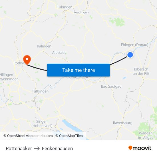 Rottenacker to Feckenhausen map