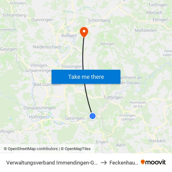 Verwaltungsverband Immendingen-Geisingen to Feckenhausen map