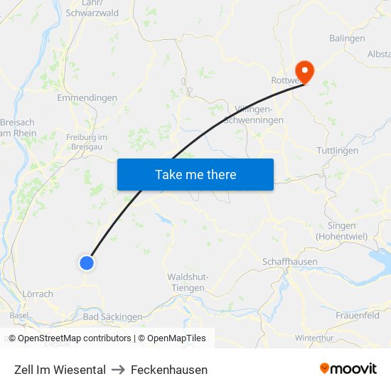 Zell Im Wiesental to Feckenhausen map