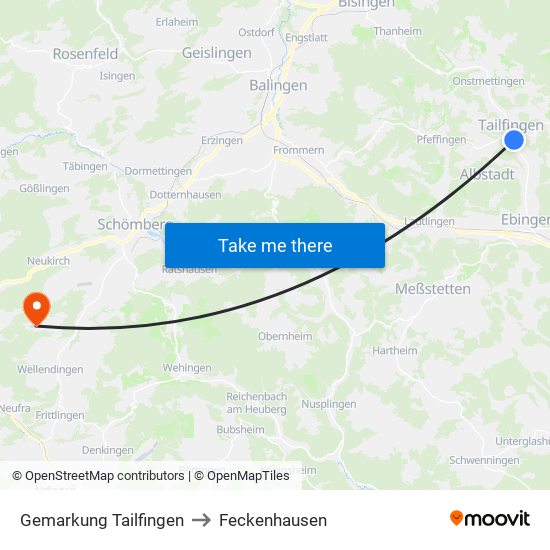 Gemarkung Tailfingen to Feckenhausen map