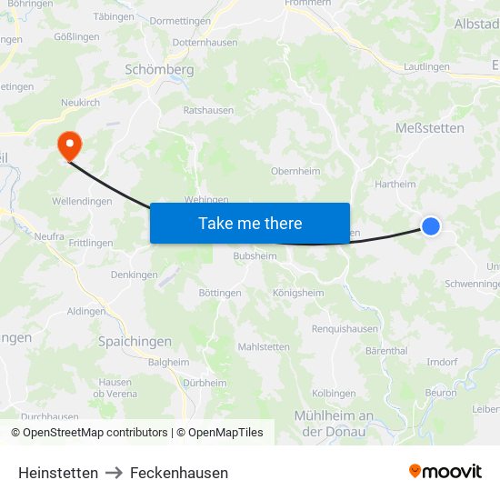 Heinstetten to Feckenhausen map