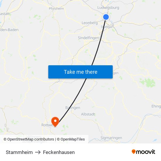 Stammheim to Feckenhausen map