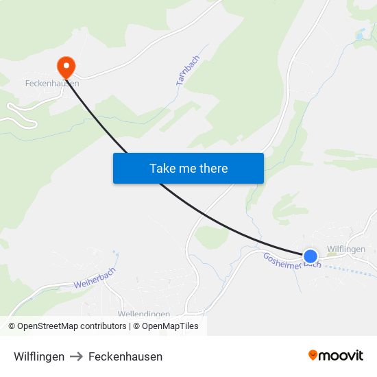 Wilflingen to Feckenhausen map