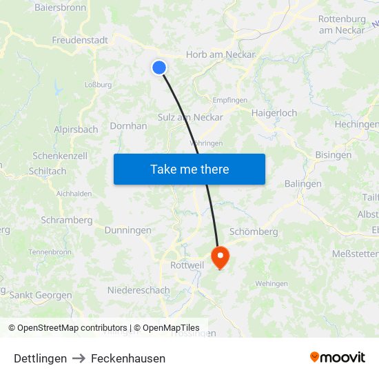 Dettlingen to Feckenhausen map