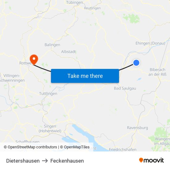 Dietershausen to Feckenhausen map