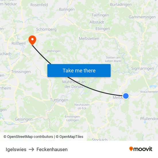 Igelswies to Feckenhausen map