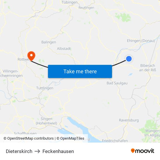 Dieterskirch to Feckenhausen map