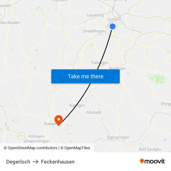 Degerloch to Feckenhausen map