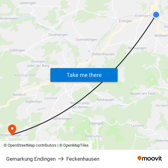 Gemarkung Endingen to Feckenhausen map