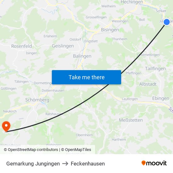 Gemarkung Jungingen to Feckenhausen map