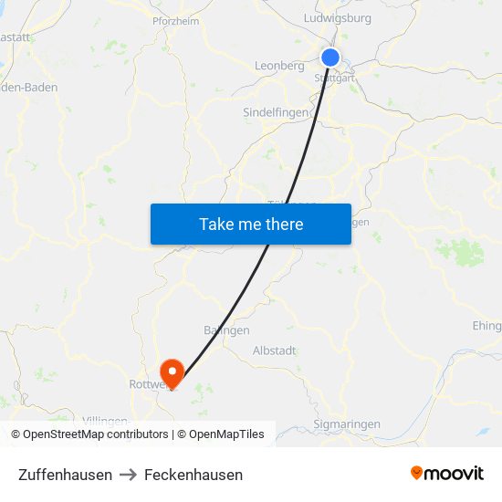 Zuffenhausen to Feckenhausen map