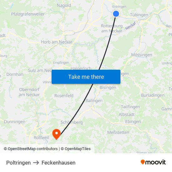 Poltringen to Feckenhausen map