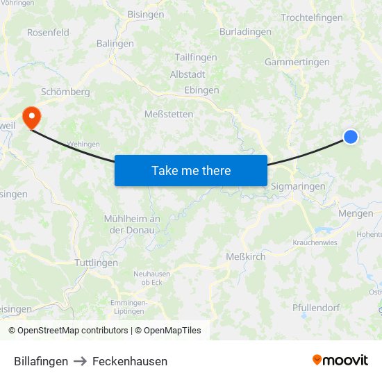 Billafingen to Feckenhausen map