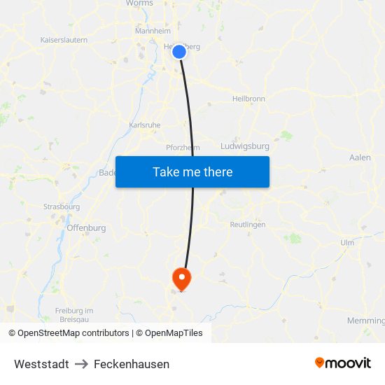 Weststadt to Feckenhausen map