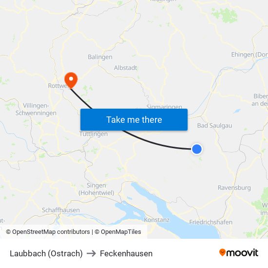 Laubbach (Ostrach) to Feckenhausen map