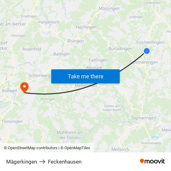 Mägerkingen to Feckenhausen map