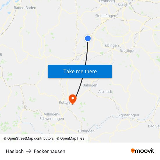 Haslach to Feckenhausen map