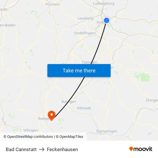 Bad Cannstatt to Feckenhausen map