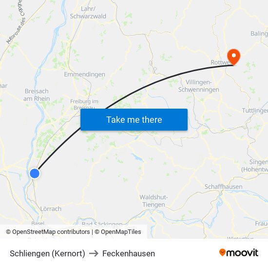 Schliengen (Kernort) to Feckenhausen map