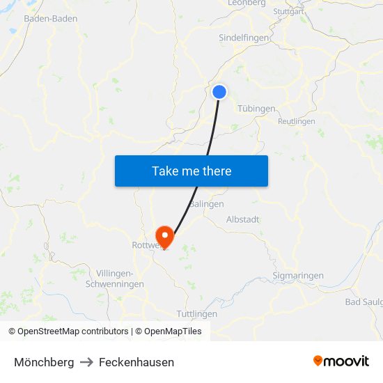 Mönchberg to Feckenhausen map