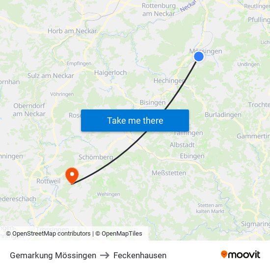 Gemarkung Mössingen to Feckenhausen map