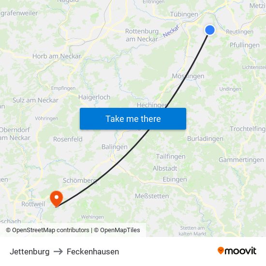 Jettenburg to Feckenhausen map