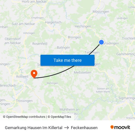 Gemarkung Hausen Im Killertal to Feckenhausen map