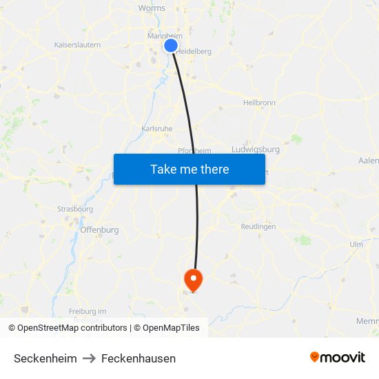 Seckenheim to Feckenhausen map