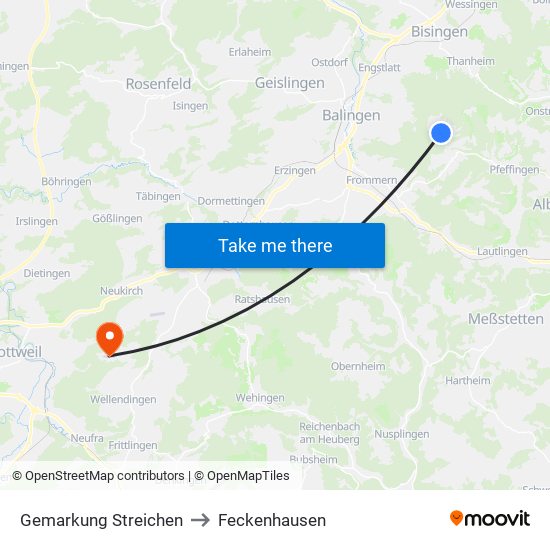 Gemarkung Streichen to Feckenhausen map