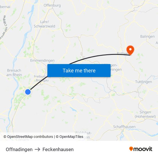 Offnadingen to Feckenhausen map