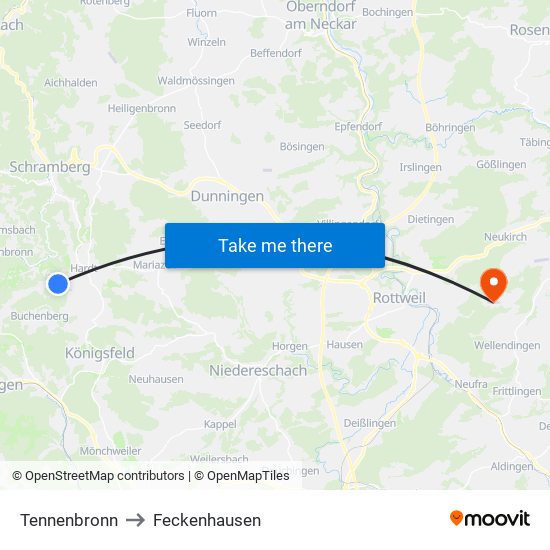 Tennenbronn to Feckenhausen map