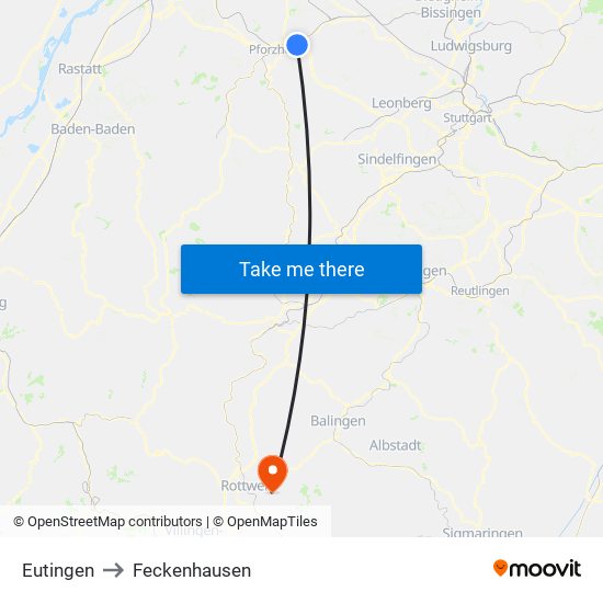 Eutingen to Feckenhausen map