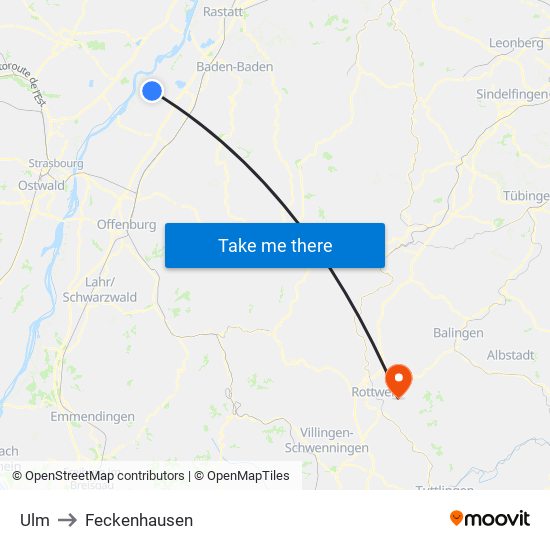 Ulm to Feckenhausen map