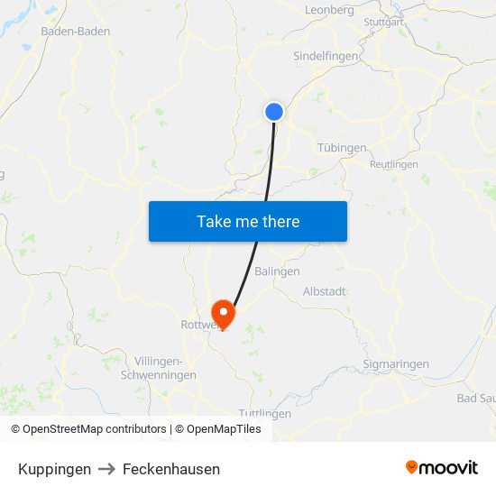 Kuppingen to Feckenhausen map